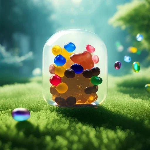 jelly bean, gummy bear, Photograph, beautiful, Unreal Engine 5, lens macro, realistic, hyper detailed