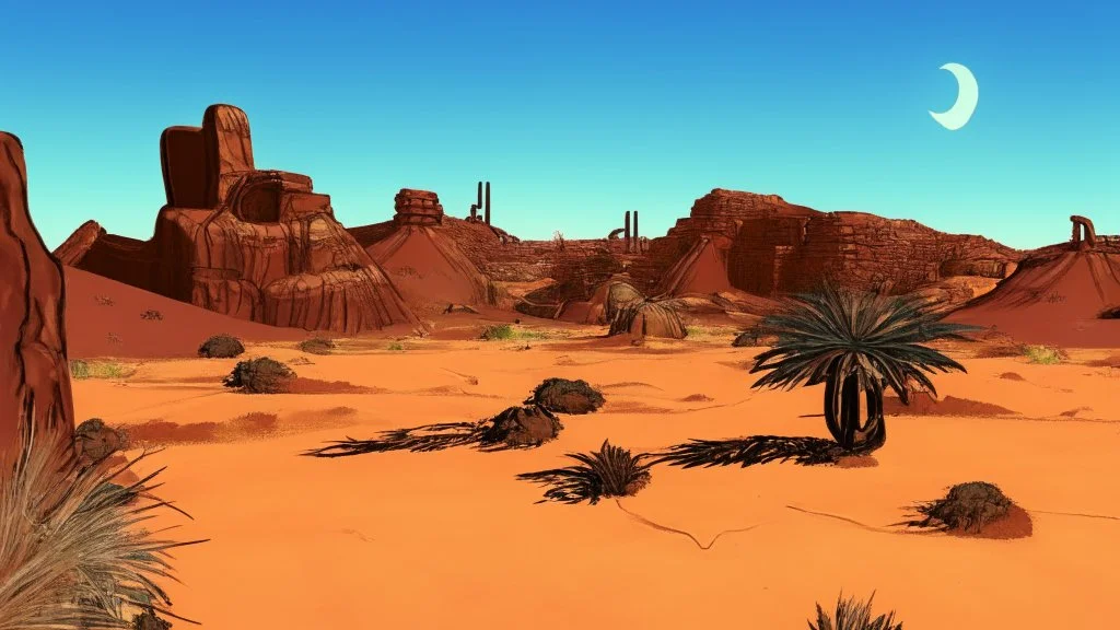 desert city far in the background comic style