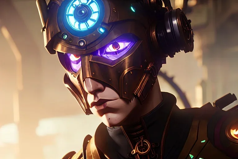 Beautiful steampunk portrait of a robot cyborg in a cyberpunk mask a