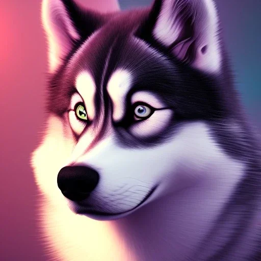 Husky, neon pink eyes, 8K, cinematic lighting, sharp focus, masterpiece, expert