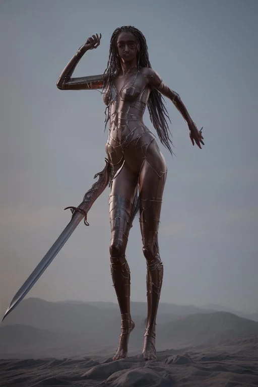 full-length persona, detailed, sword in hand, gorgon medusa