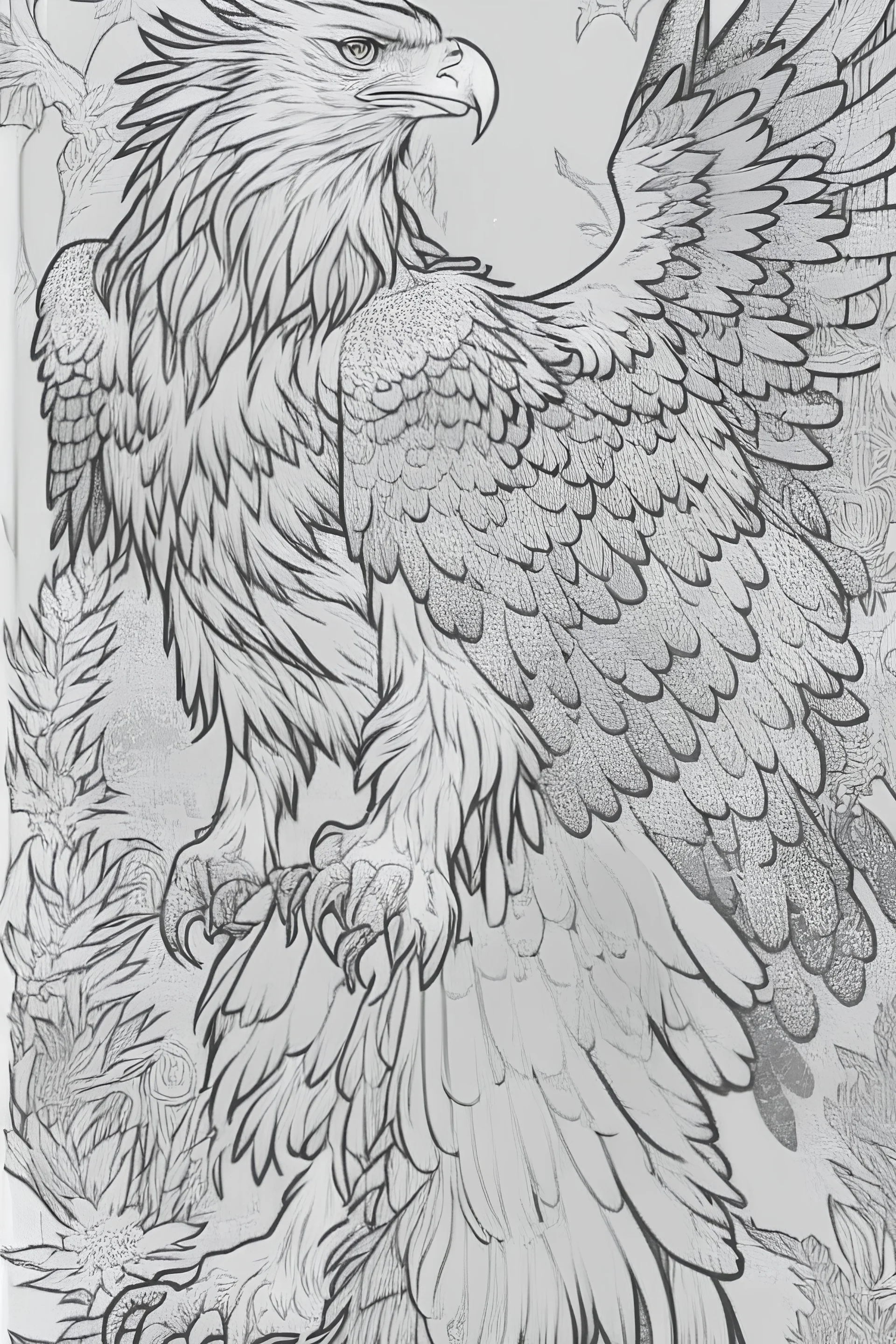 coloring book page of a magical eagle pokemon ,monochrome, black and white, sharp, sketch drawing