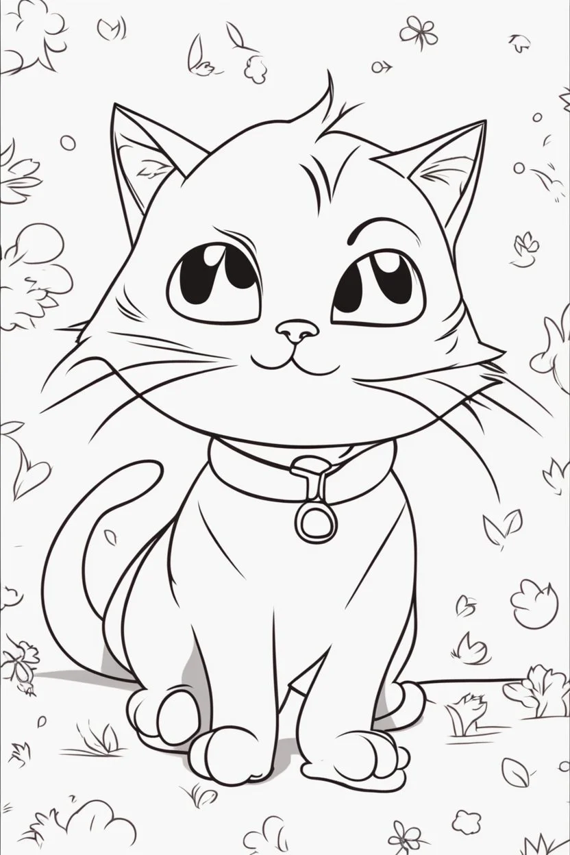 blank colouring book, simple picture for toddlers, cat with one tail, disney and pixar style