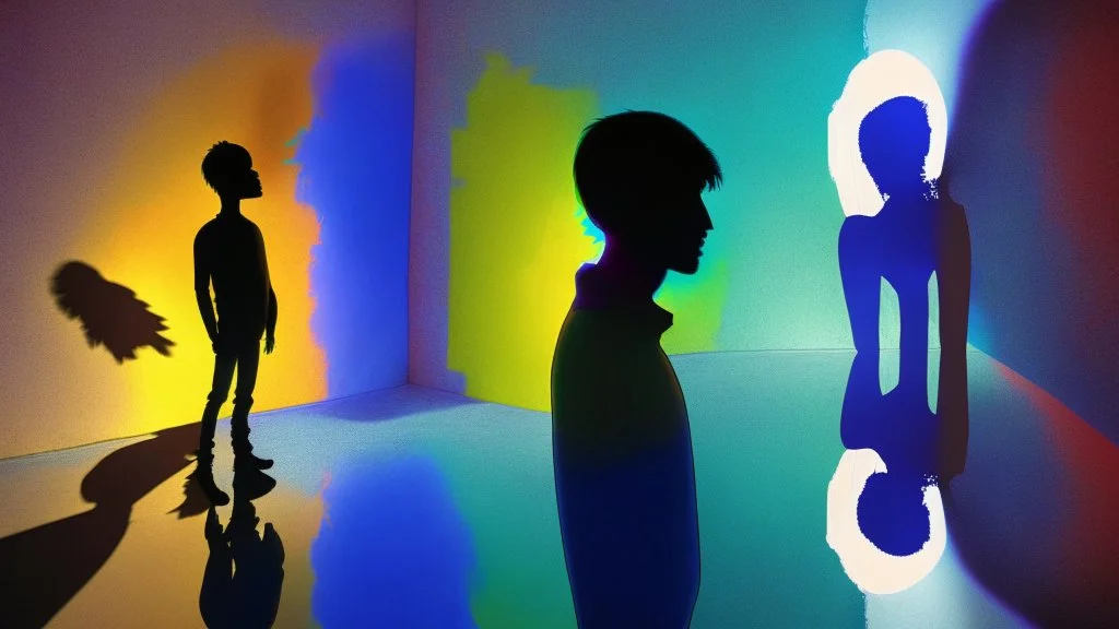 shadow made of different colors of a person talking to himself in the mirror