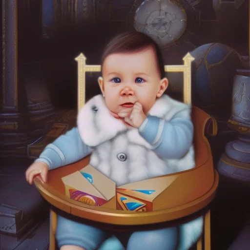 a baby in a fantasy card illustration, cartoon style
