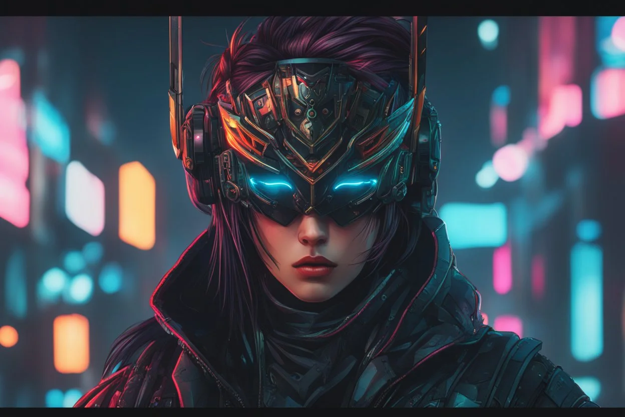 yone in 8k 2D cyberpunk artstyle, cyber mask, two swords , close picture, neon lights, intricate details, highly detailed, high details, detailed portrait, masterpiece,ultra detailed, ultra quality