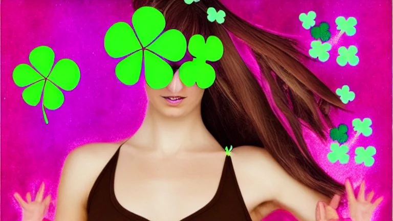 rave poster with Four-leaf clover girl with brown hair and catears