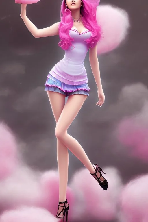 full body shot of Cotton candy girl, digital painting, high quality,standing pose, by IrinaKapi