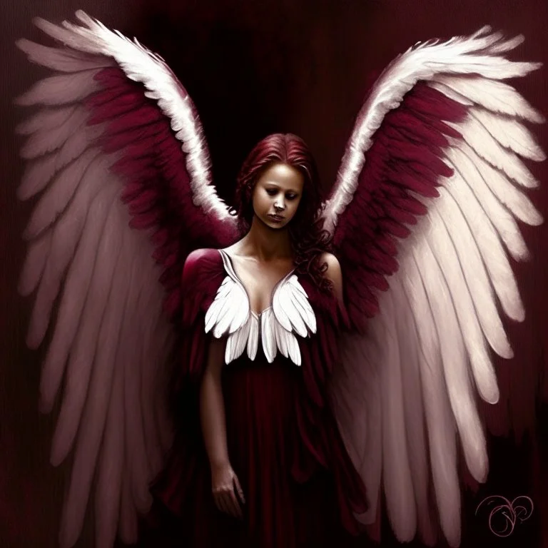 angel with burgundy wings