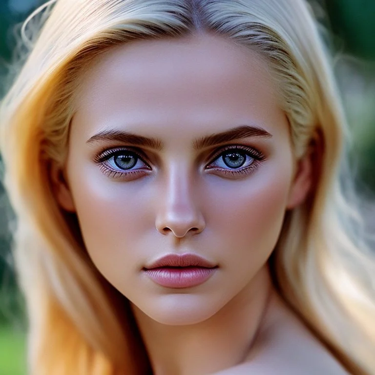 Photoreal close-up of a beautiful blonde warrior