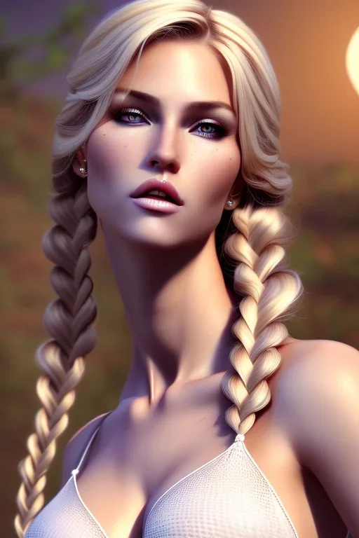 sexy milf, blond hair, braid, spitzen dessous, moon, 8k resolution, high-quality, fine-detail, intricate, fantasy art, detailed matte, volumetric lighting, illustration, 3D