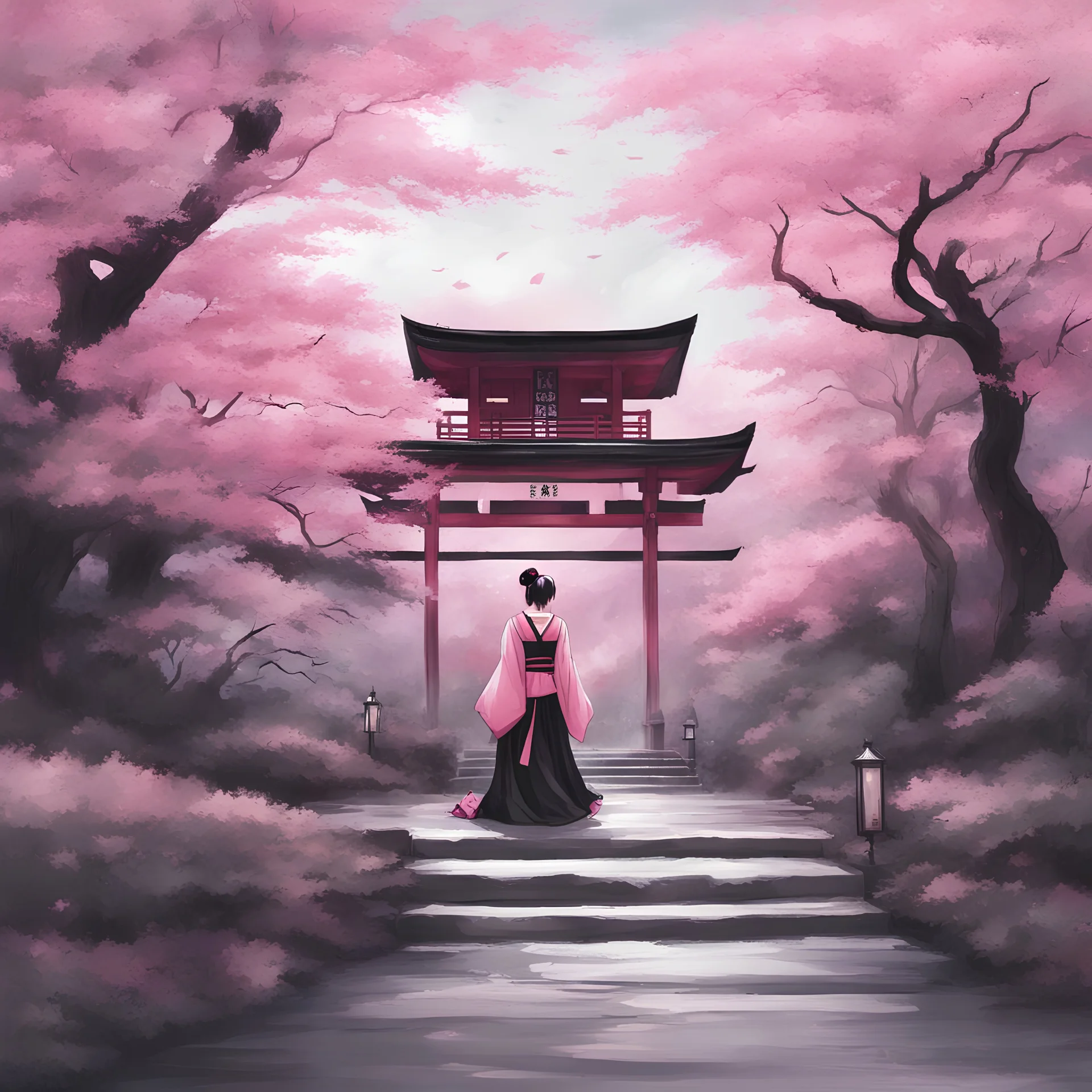 art, fantasy, pink, black, feminine, beautiful style, Japan