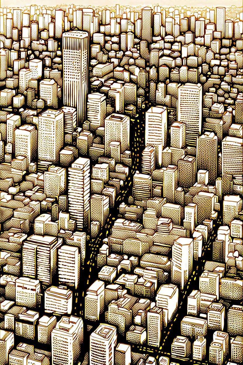 Tokyo city view from very above. manga style, black and white, no pattern