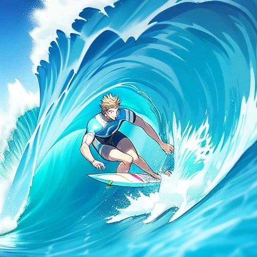 anime boy, surfer boy, surf, waves, perfect wave