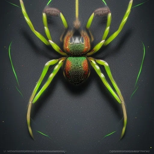 This spider is the size of a small horse, with eight long, slender legs tipped with sharp, venomous claws. Its body is covered in shimmering black fur, and its eyes glow a bright, otherworldly green. It has a pair of venomous fangs that can be extended from its mouth, and it can spin webs of magical energy to ensnare its prey. This spider is intelligent and cunning, and it is feared by all who encounter it in the realm of fantasy.