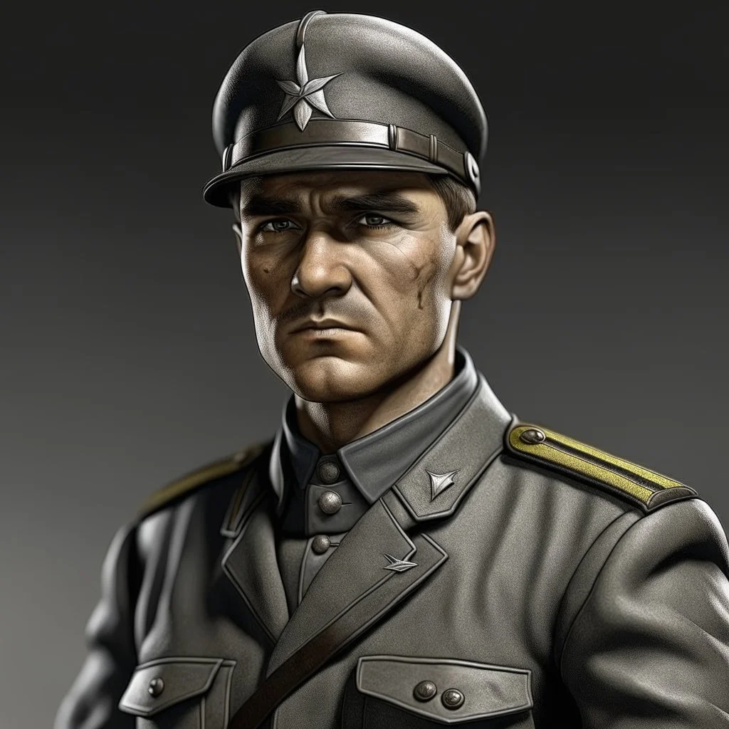 German ww2 late twenties with stubble tank commander in grey uniform realistic digital art