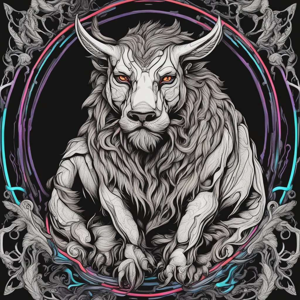 outline of mythical animal, stroke, harsh edges, hard edges, outline, neon