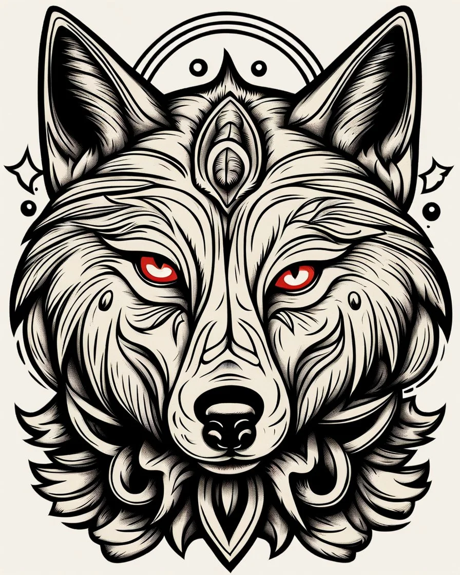 Vintage cartoon wolf. Whistling drawing, stylized , trAditional americana old school tattoo designed