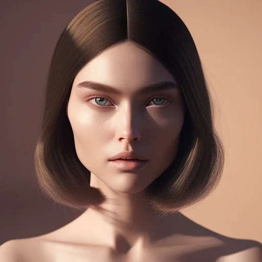 mysterious beautiful woman with long dark brown hair holding scissors behind her back turning to face the viewer, digital art, octane render, redshift render,ambient lighting