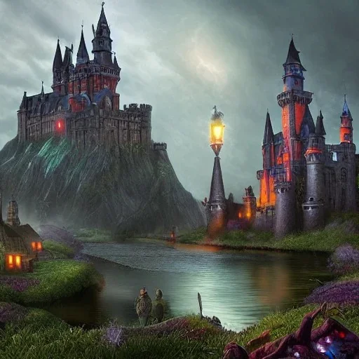 A magical canal city of wizards, witches and warlocks with a castle gothic style