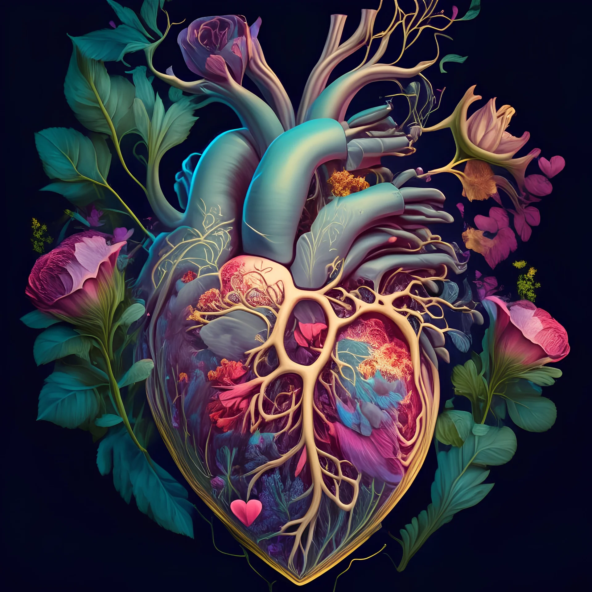 Blooming anatomical heart, fantasy art