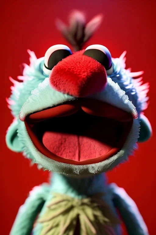 Waist up muppet Portrait, Nicolás maduro muppet doll, mustache, photo studio, red background, unreal engine 5, concept art, art station, ray tracing, lumen lighting, ultra detail, volumetric lighting, 3d.