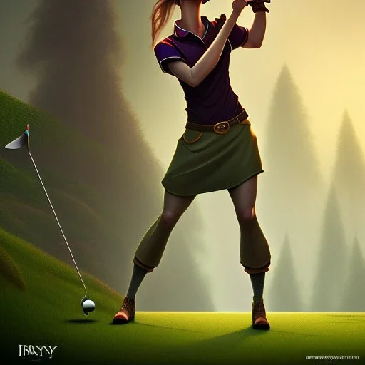 book cover, fantasy art, elven golf player