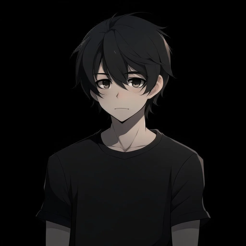 sad boy anime black hair black shirt