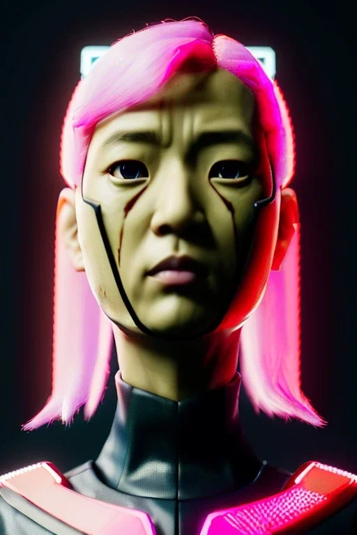 portrait, Asian cyborg woman, samurai warrior :: symmetry photography, cyberpunk style, cyborg eyes, pink hair, wires conveying, perfect eyes, samurai helmet, tiger mask, black samurai army, katana, japanese traditional ornaments, pink, white, black, glow eyes, cinematic, Ultra realistic, dark scene, soft color, highly detailed, unreal engine 5, RTX, ultra detail, 3d, finely drawn, high definition.