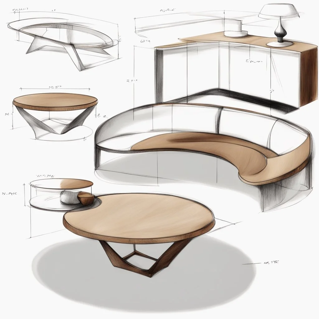 Modern “small” circular coffee table design, sketch