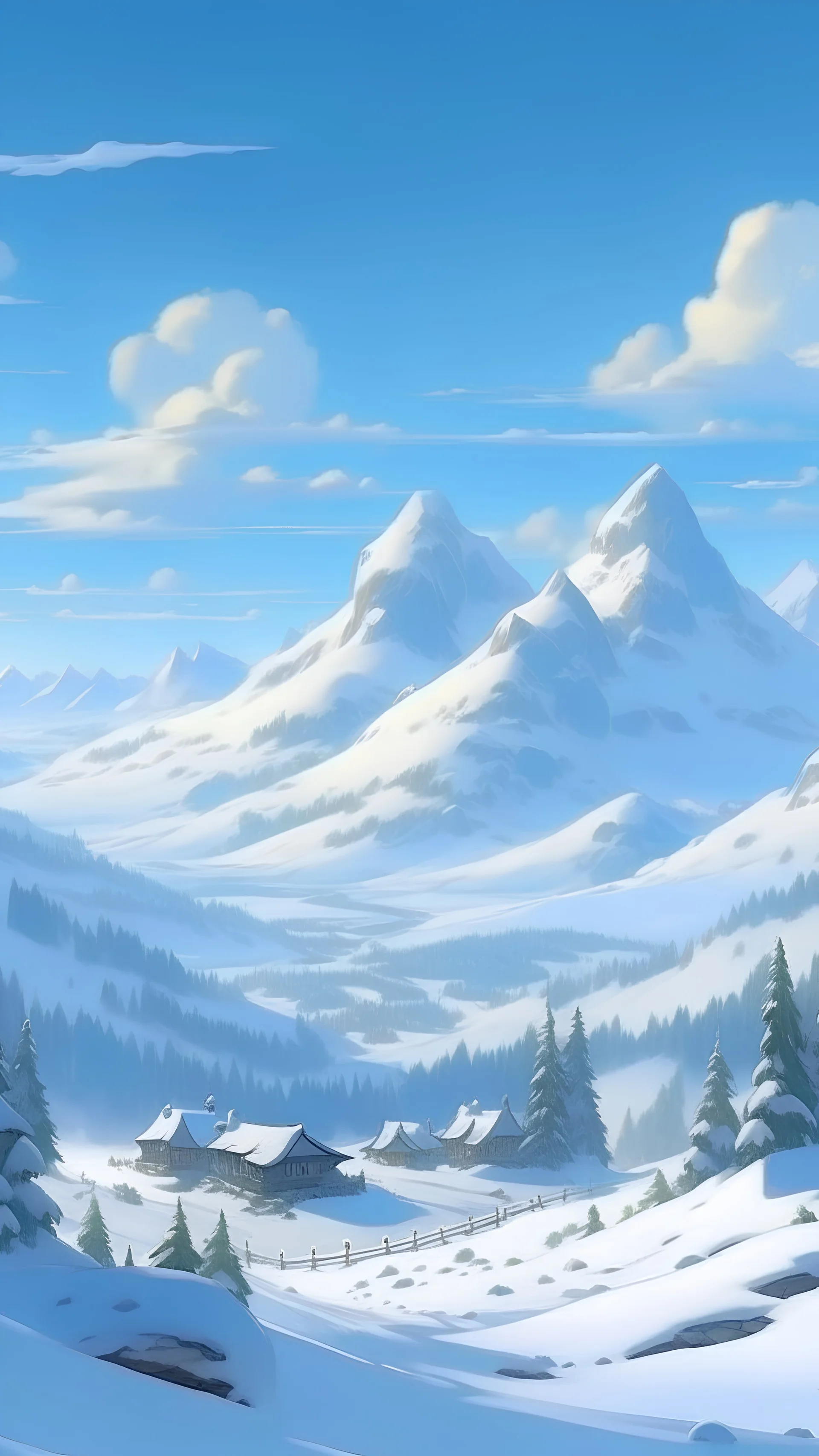 verschneite Schweizer Alpenlandschaft im stile von studio gibli, anime