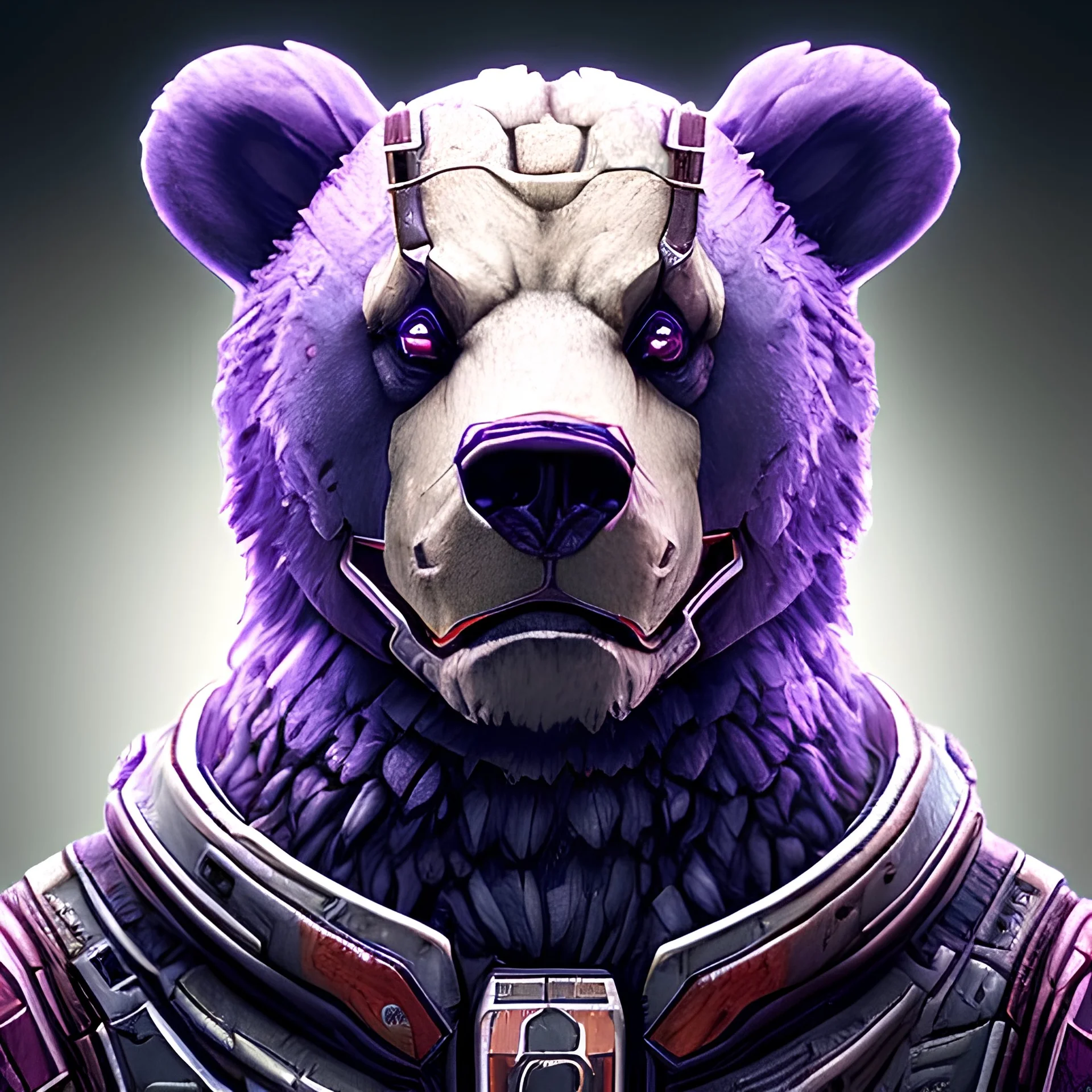 big cyberbear, Style Borderlands 2, purple tones,