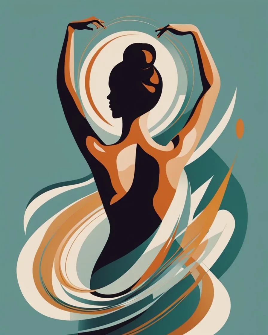 Esboço linear do corpo de uma mulher, with her arms are outstretched line fluid abstract, art style by Coco Vandi, retro minimal, trendy art, art style by Eckhart Tolle and Fabio Hurtado