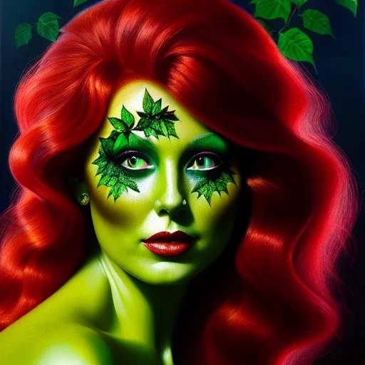 Ultra detailed fullbody Portrait in oil on canvas of Poison Ivy villain,extremely detailed digital painting,extremely detailed face,crystal clear Big eyes, mystical colors ,perfectly centered image, perfect composition, rim light, beautiful lighting,masterpiece,8k, stunning scene, raytracing, anatomically correct, in the style of robert e howard and Ken Kelley and Ohrai Noriyoshi and Simon Bisley and tomzj1