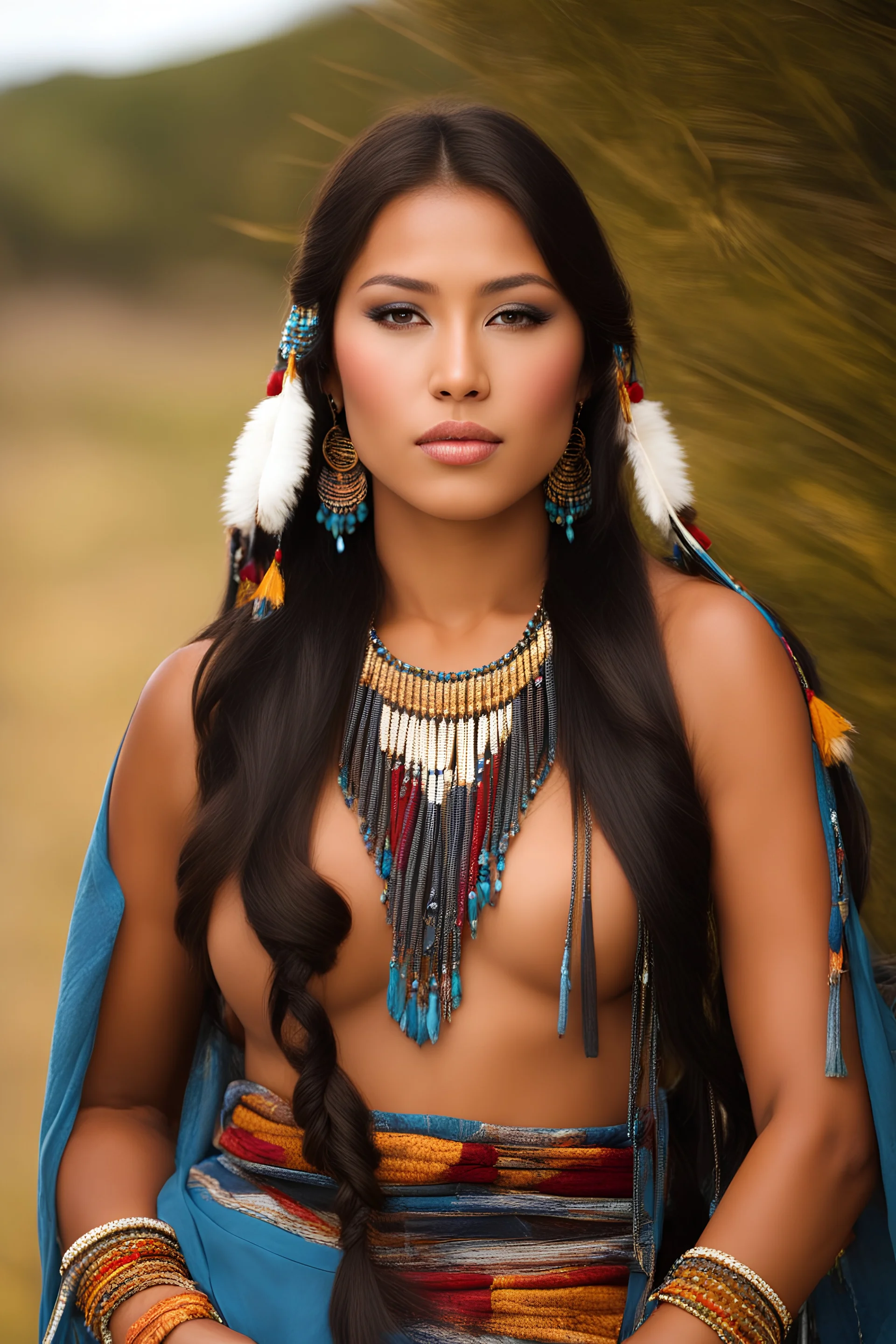 a digital photograph of a gorgeous native american woman, 25 years old