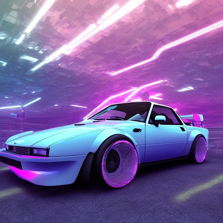 1980's aesthetic vaporwave sports car glowing