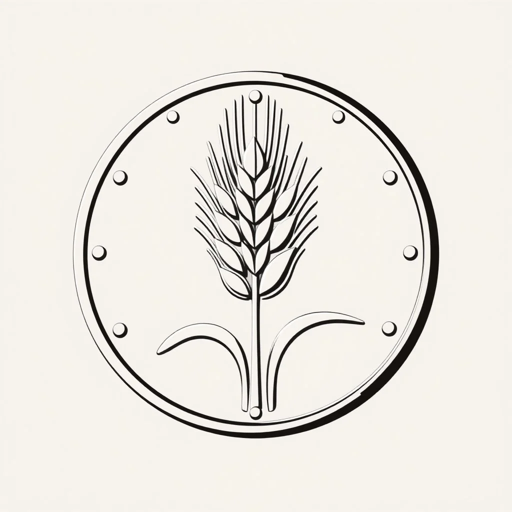 logo of a coin with a wheat sheaf engraved on it, high contrast vector