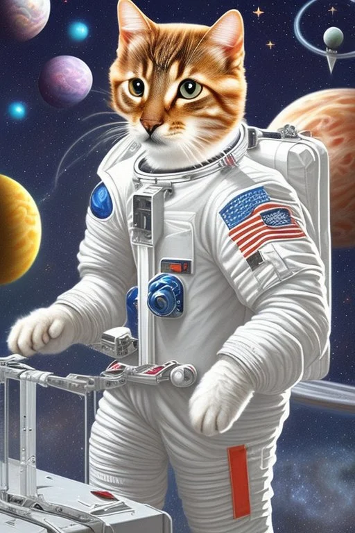 Can you imagine a world where even cats can explore the vastness of space? Well, behold the image of a feline astronaut enjoying a snack of grass while floating among the stars. Let your imagination run wild as you picture this cosmic kitty, and who knows, maybe one day we'll see it become a reality! Make sure the cat is enjoying some grass!