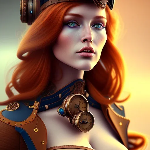  portrait of a beautiful steampunk women with ginger hair, 8k resolution