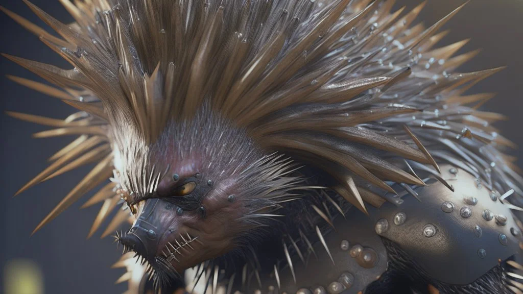 porcupine humanoid supervillain, photorealistic, sharp focus, unreal engine 5, masterpiece, trending on artstation