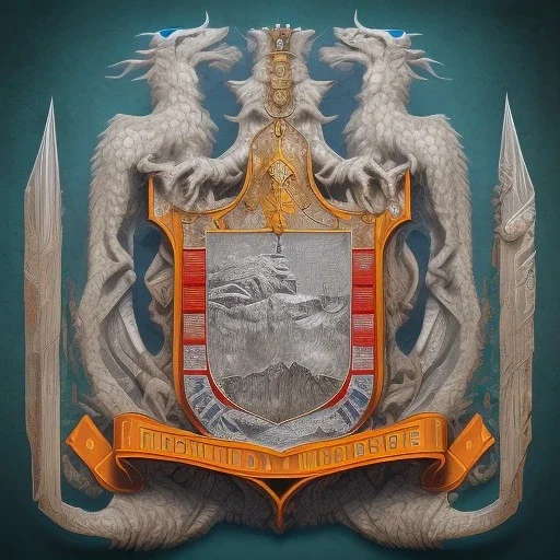 square coat of arms of a troglodyte city in the moutains, very detailed