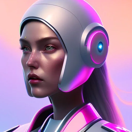 woman, rounded face, pink, round helmet, decorative color feathers, retro futuristic, latex coat, soft color, highly detailed, art stations, concept art, smooth, unreal engine 5, god rays, ray tracing, RTX, lumen lighting, ultra detail, volumetric lighting, 3d, finely drawn, high definition, high resolution.