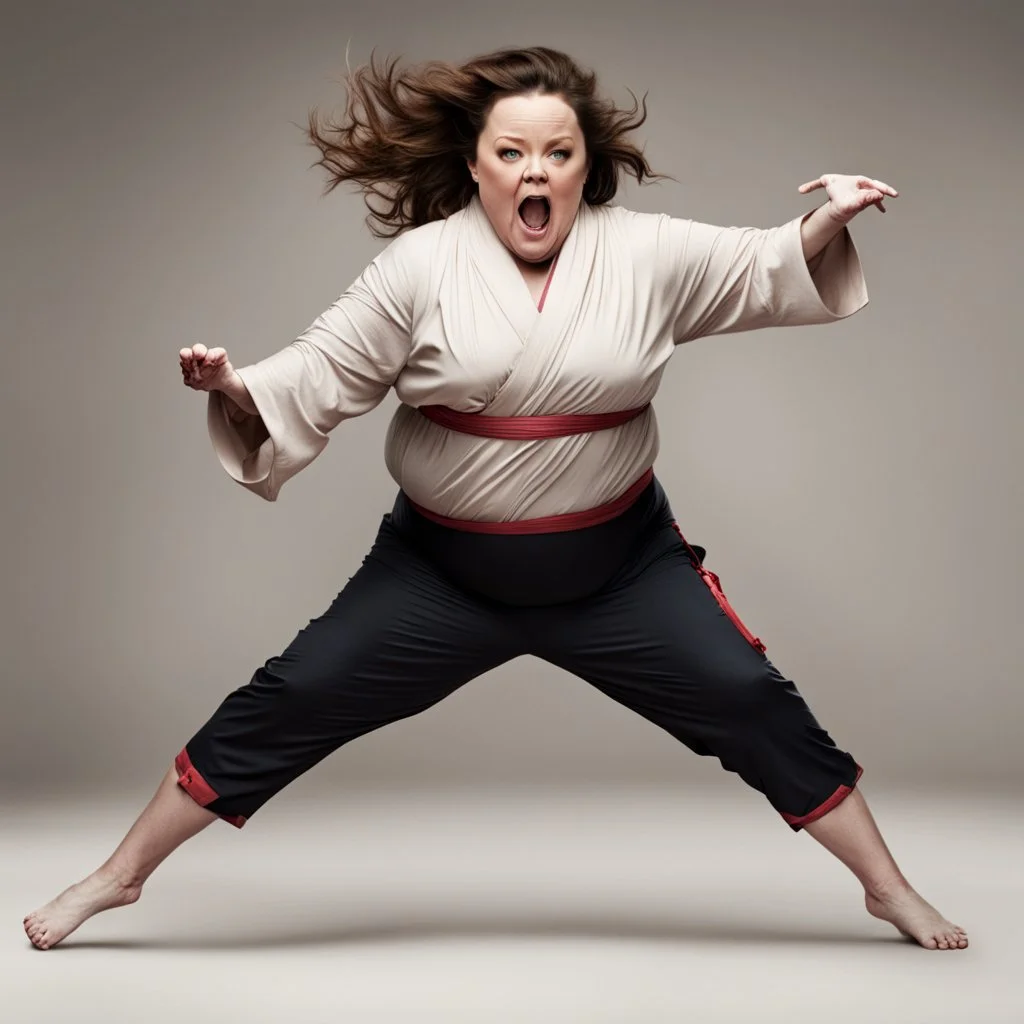 Melissa McCarthy using some martial arts moves