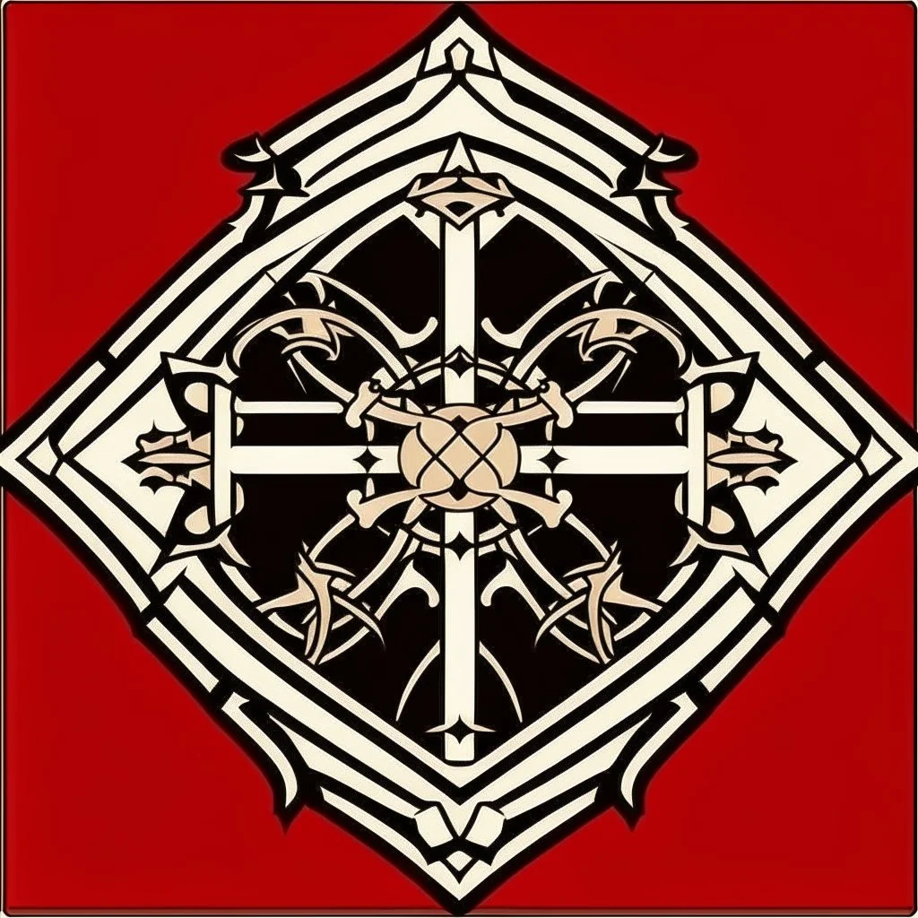 Make a medieval symbol for a samurai knight, it must be dark red and symmetrical.