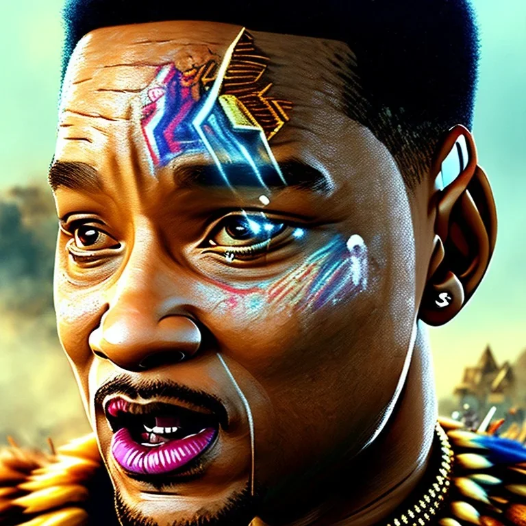 ein perfektes bild von will smith als azteke,kopf portrait,realistic, indianer,gesichtsbemalung, perfect face, sharp focus