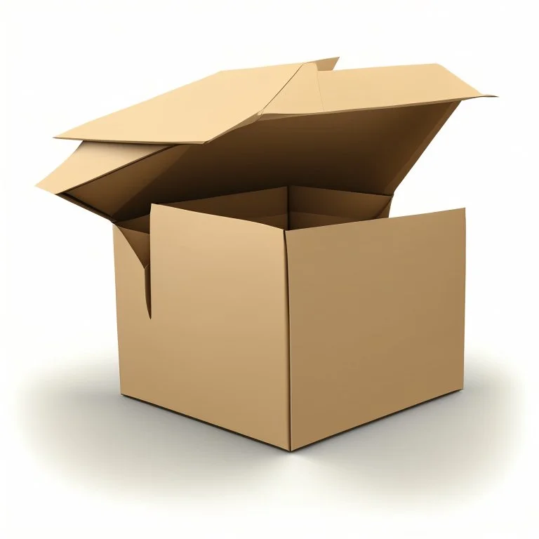 illustration of a carton moving box with an envelope in it against a white background. Full frame