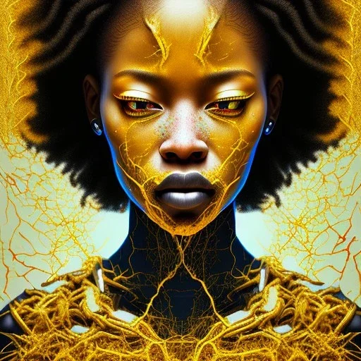 a brain exploding. kintsugi. Chaos. Portrait of a young black woman crying.a mind fracturing.confusion. Tears the colour of oil. Depression seeping out of her eyes nose and mouth like a oil spill