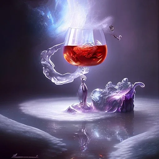 romantic fantasy spray painting, delicate hand in ice water, goblet