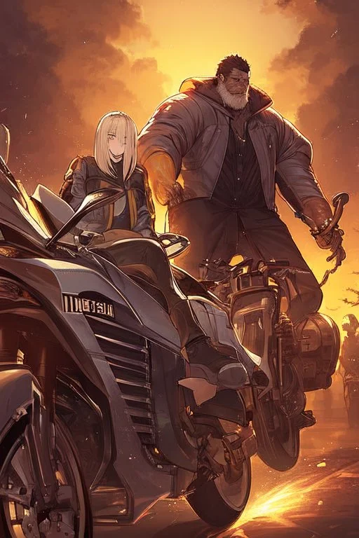 Clean cut asian man in a motorcycle jacket on a strange planet looking at the sunset