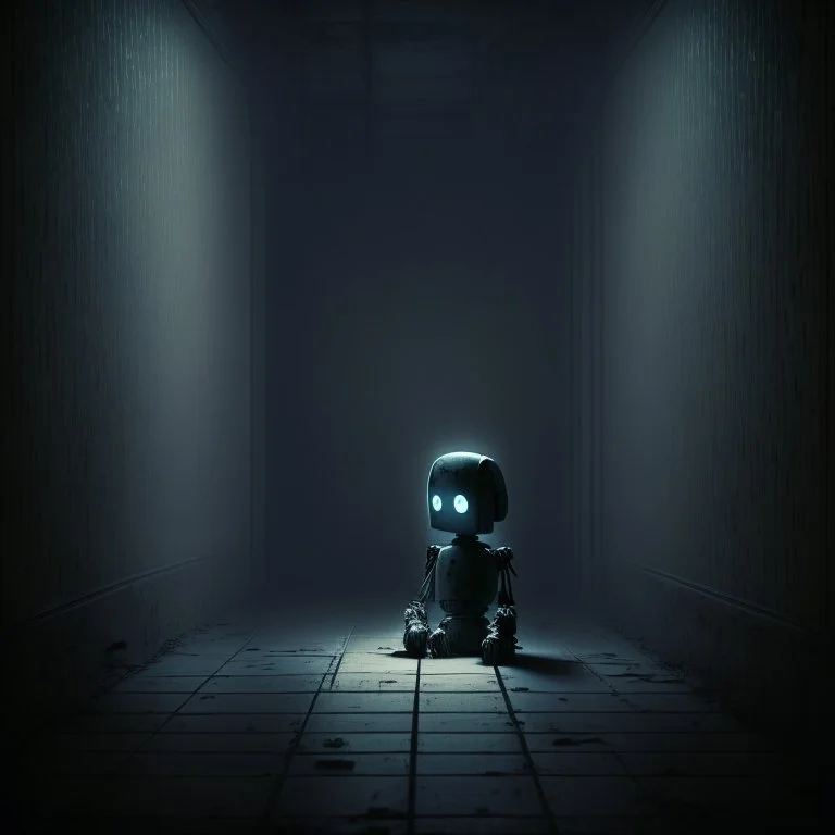 lonely robot in a dark room